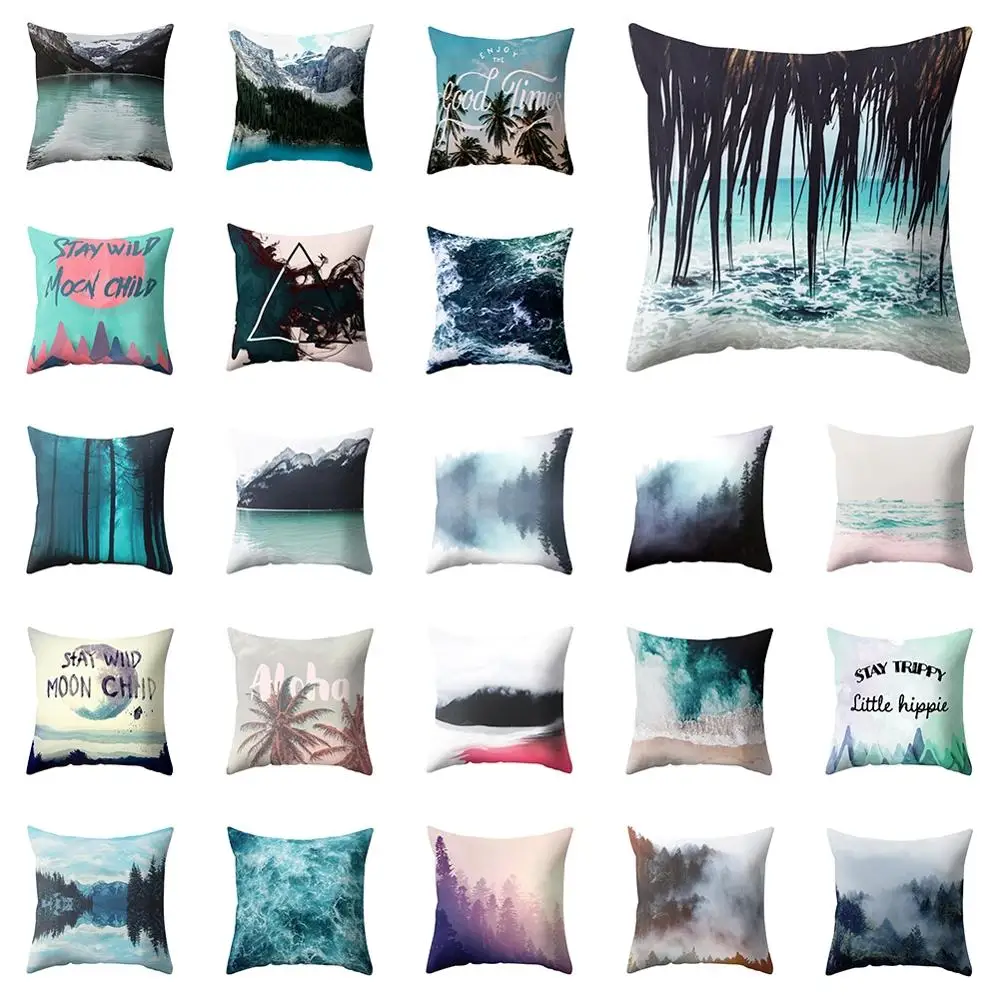 

18" Pillow Case Nordic Mountains Seas Pattern Printed Fashion Home Decor Peach Skin Pillowcase Sofa Seat Car Cushion Cover