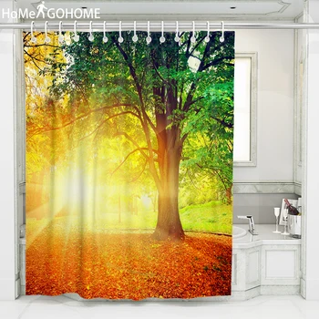 

Sunshine Tree 3D Shower Curtain Waterproof Polyester Fabric Bath Curtains Washable Bathroom Shower Curtain Screen With Hooks