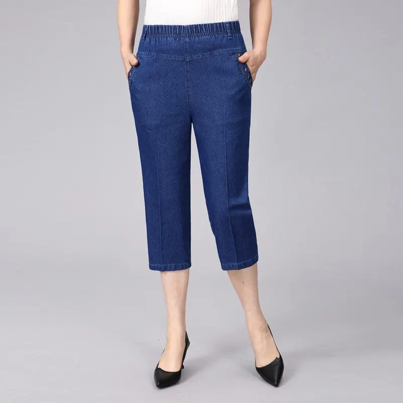 feminino panturrilha-comprimento denim calças jeans mãe cintura