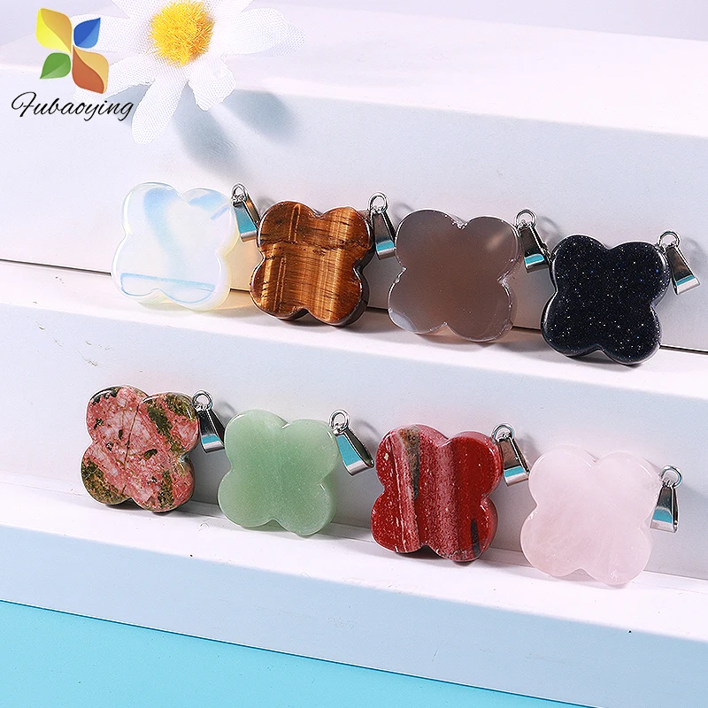 2021 Trendy Four Leaf Clover Necklace Earring Ring Charm Pendant 50pcs Natural Stone Pendant DIY Wholesale for Jewelry Making 4