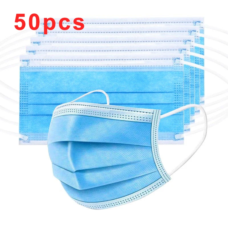 

Julang 50pcs Non Woven Disposable Facemask 3 Layer Filter Cloth Hanging Ear Safety Anti Virus Anti Dust Fog Protective Masks