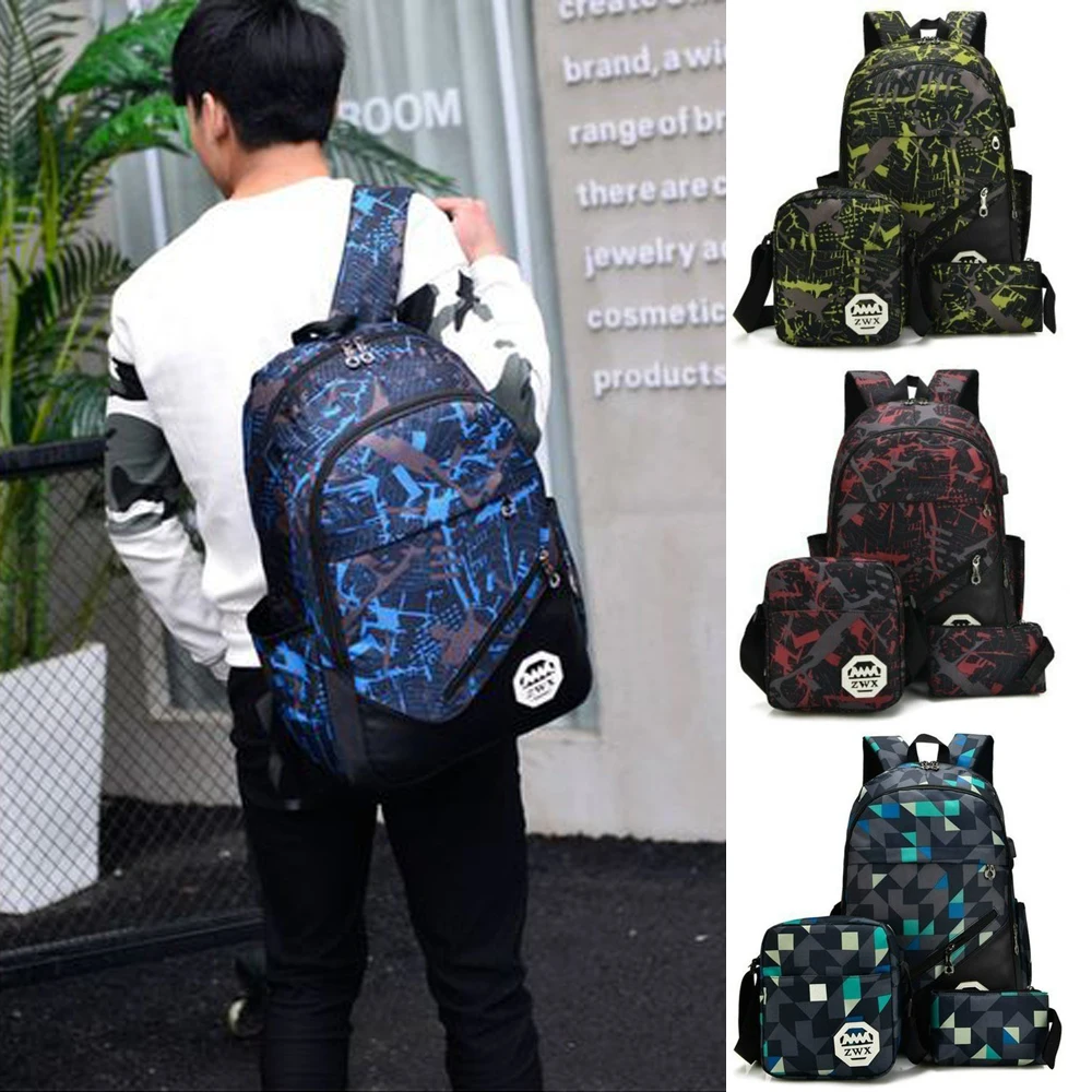 

Multifunction Oxford USB Backpack Waterproof Rucksack Outdoor Travel School Bag