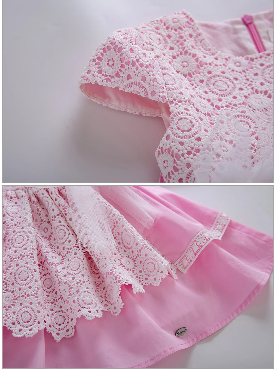 Cutestyles/летнее розовое платье для девочек с белым многослойным кружевом и лентой для волос; летнее платье для девочек; Эксклюзивная детская одежда; EG-DMGD203-32