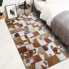 Американский стиль, ковёр из воловьей кожи в стиле пэчворк, большой размер, из натуральной коровьей кожи, с мехом, коричневый плед, декоративный прикроватный ковер