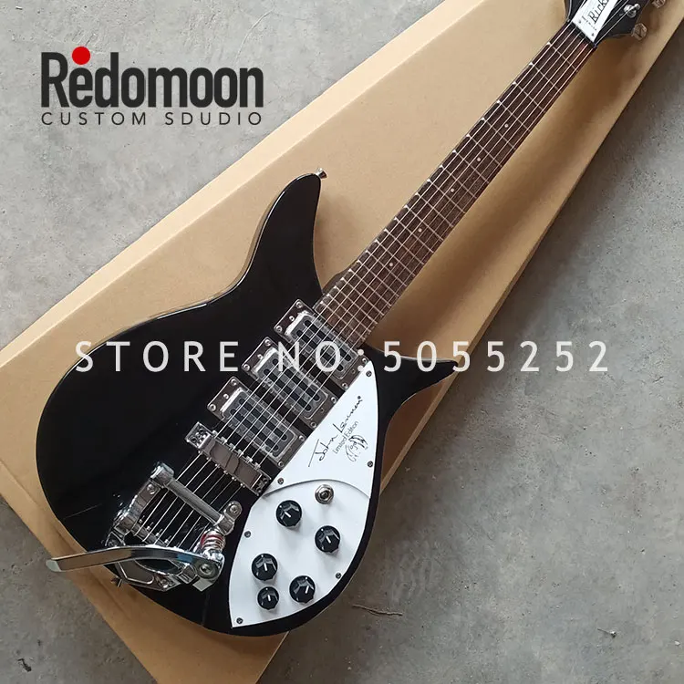 Заводская электрическая гитара Rickenback 6 струн с 3 пикапами черного цвета с тремоло магазин музыкальных инструментов