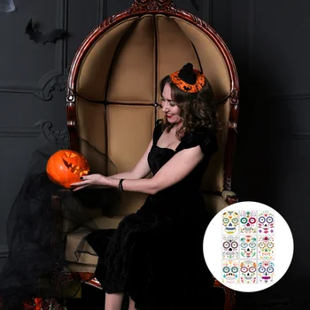 

9Pcs Temporary Face Tattoo Stickers Floral Skull Skeleton Full Facial Waterproof Waterproof Tattoo Party Favor Supplies