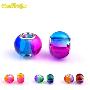 

Charm Rainbow Glass Large Hole Bead Beads Natural Stone and Round Shape Fit Bracelet Bangle for Women Fashion DIY Jewelry Gift