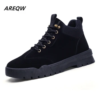 

Men's High-top Ankle Boots 2019 Autumn and Winter Trend Martin Boots Fashion Solid Color Round Head Flat Wear Men's Boots