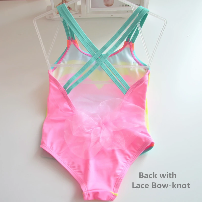Back lace Bow-knot Новые модели, Цельный купальник для маленьких девочек 1-8 лет, слинг для младенца, купальник для девочек, розовый купальный костюм, детский летний пляжный купальный костюм - Цвет: Back lace Bow-knot