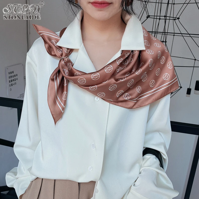 

2020NEW Designer Fashion Square Imitated Silk Scarf Shawls For Women Multicolor Printed Neckerchief Ladies Neck Cover Bandana
