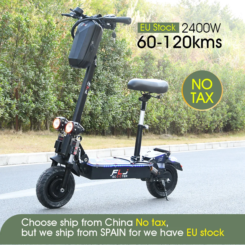 FLJ 2400W Dual Motor E Scooter with 2 strong power engine 52V 10inch wheel e bike easy foldable adult Electric | Спорт и развлечения