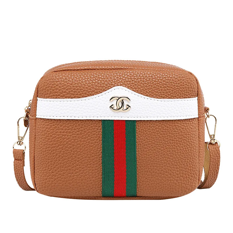 

Korean-style Contrast Color Stripes Webbing Shoulder Bag Phone Package 2019 Summer And Autumn New Products Embossed Leather Shou