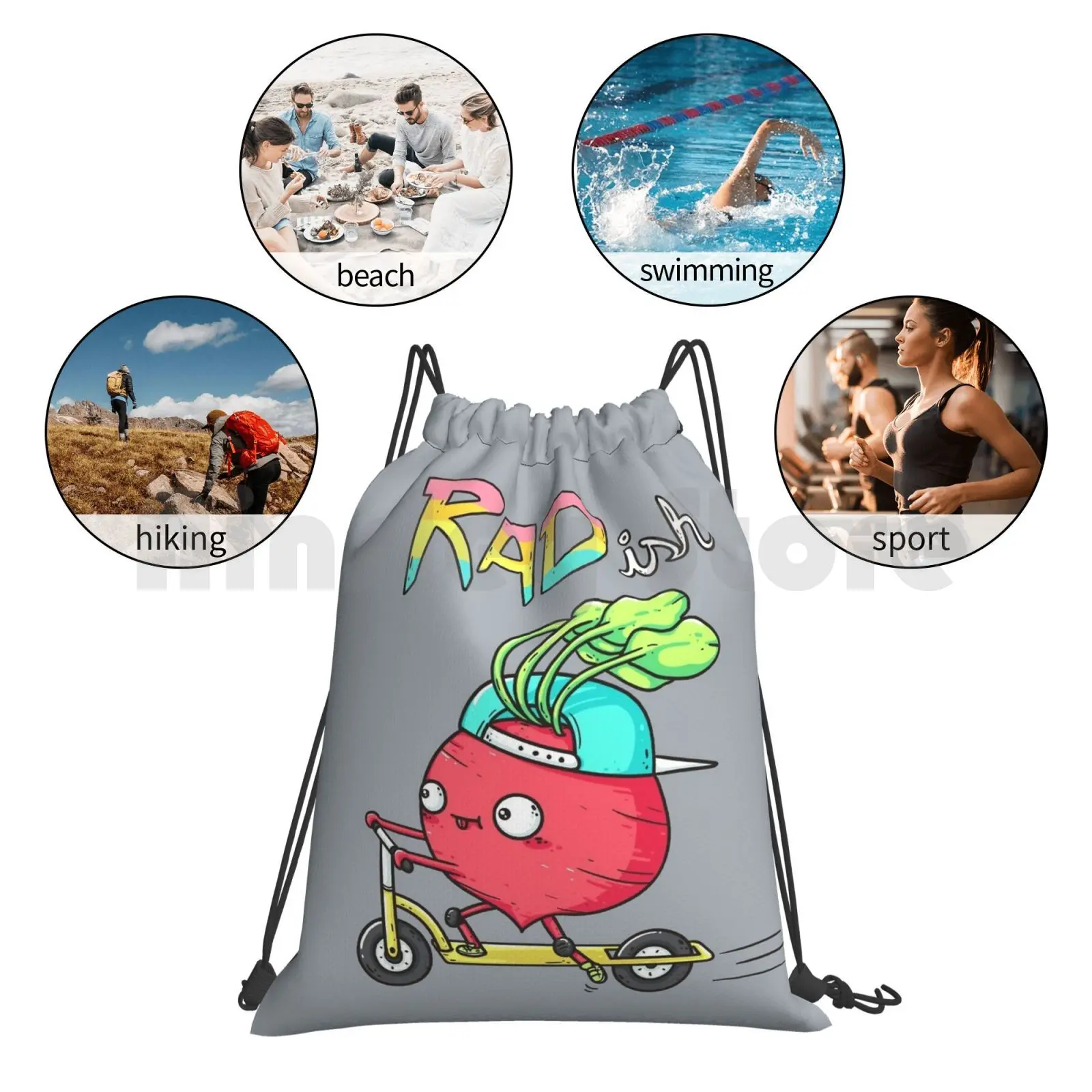 Ish Backpack Drawstring Bag Riding Climbing Gym Bag  Rad Radish Cute Cool Scooter Funny Humor images - 6