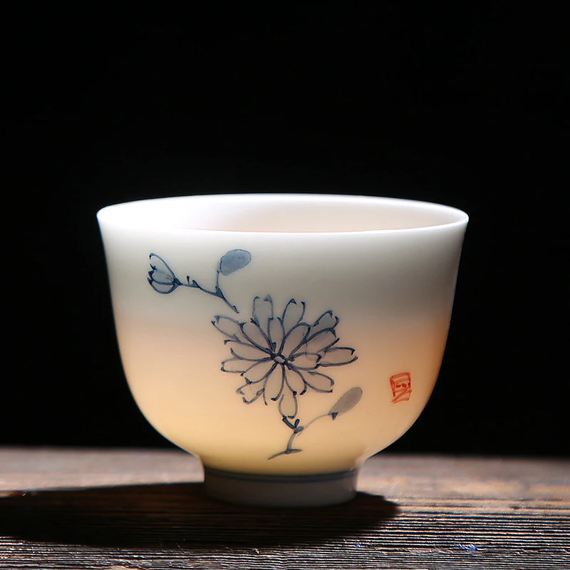 

Porcelain white cup hand painted chinese ink painting pattern cup nostalgic creative chinese style kung fu tea set mini cup