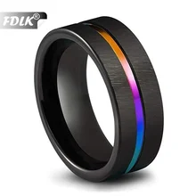 FDLK мужские ювелирные изделия черное обручальное кольцо из нержавеющей стали 8 мм красочное Радужное кольцо Размер 6-13