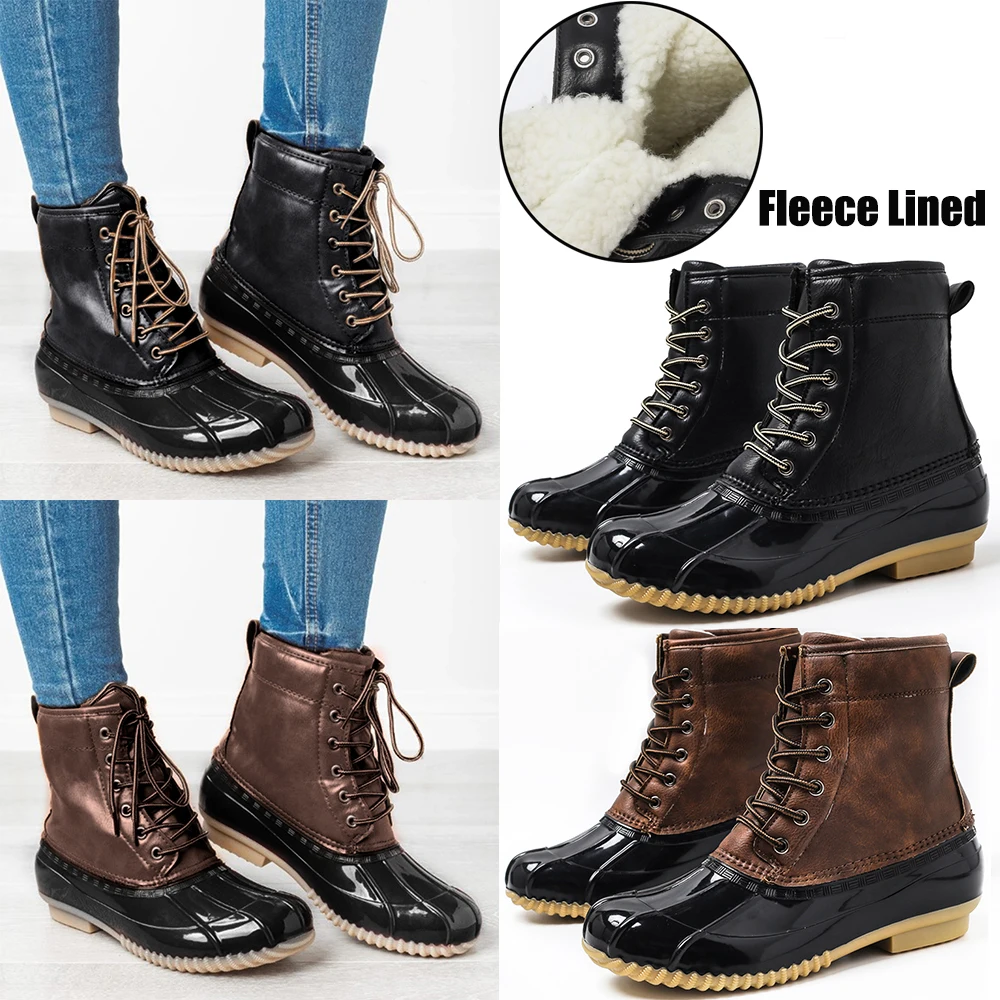 

Rubber Duck Boots Women Combat Boots Waterproof Work Boots Lace Up Winter Shoes Woman Fur Thermal Warm Boots Non-Slip Booties 30