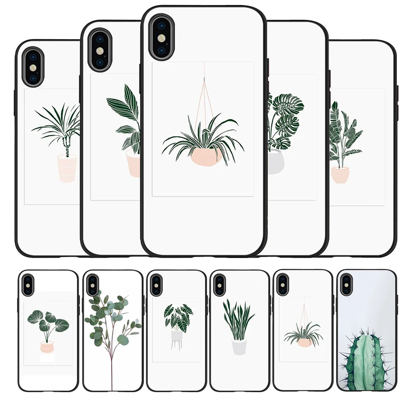 Чехол для iPhone 11 Pro Max X XS MAX 5 6 7 8 Plus силикон ТПУ с зелеными растениями в горшках |