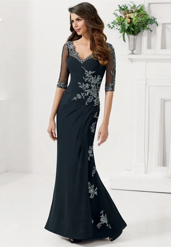 

Elegant Long High Neck Mermaid Mother Of The Bride Dresses with Sleeves Plus Size New Fashion Vestido De Madrinha