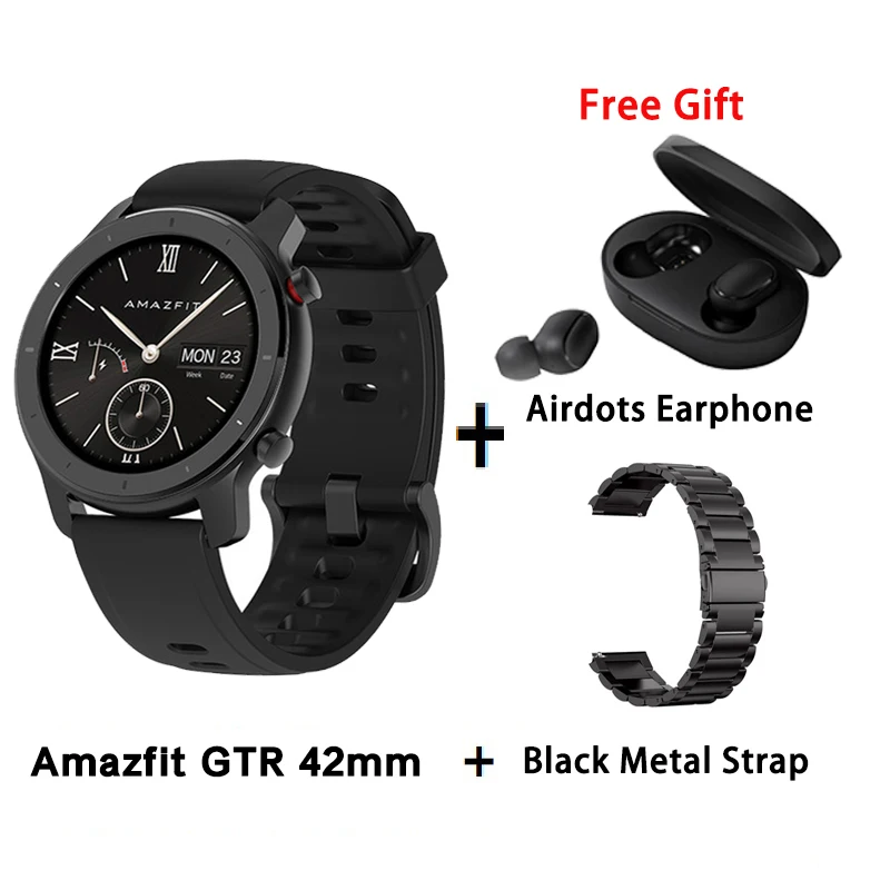 [Глобальная версия] AMAZFIT GTR умные часы 42 мм 5 АТМ водонепроницаемые gps ГЛОНАСС Bluetooth монитор сердечного ритма умные часы - Цвет: B add black metal