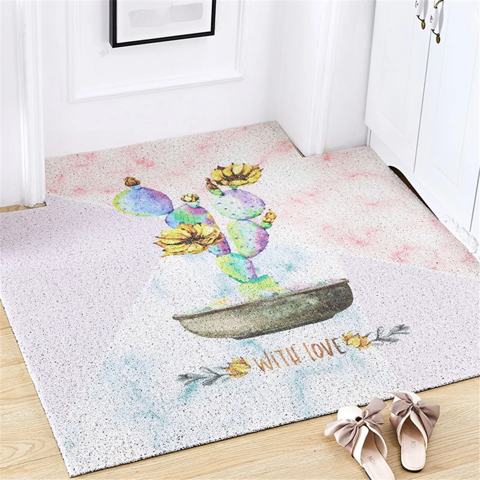

Nordic Style Cactus Design Doormat Outdoor Entrance Door PVC Wire Loop Non-slip Footmat Welcome Mats For Front Door DIY Cut