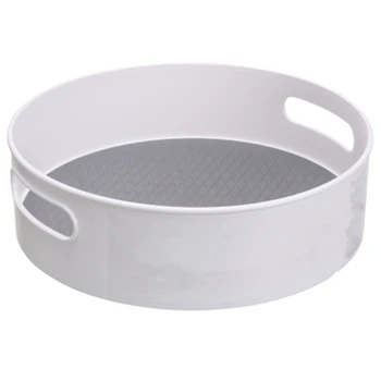 

Multifunctional Non-Slip Rotating Storage Tray ABS Cosmetic Storage Holder Kitchen Storage Tray Desktop Fruit Dish Gray+White-S