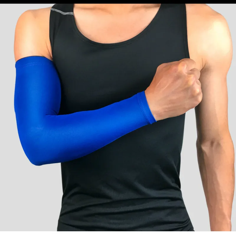 Синий Professional Sports Elastic Arm Guard Breathable Sunscreen Basketball Fitness Football Riding Fishing Sleeves Protective Gear - Цвет: Синий