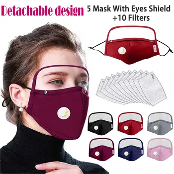 

5 Masks+10 Filters Detachable Face Mask Breathing Valve With Eyes Shield Filters Air Valve Filter Masks Bike Running 20