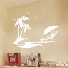 Резная роспись гостиной диван летний день Пляж Газон пальмовое Чайка у входа в спальню гостиная телевизор задний фон на стену