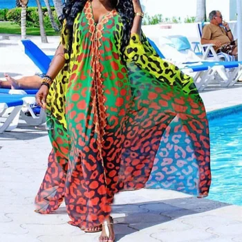 

2020 Summer Women Dress Ankle Length Single-Breasted Loose Fashion Printed Chiffon Ladies Long Dresses Plus Size S-3XL