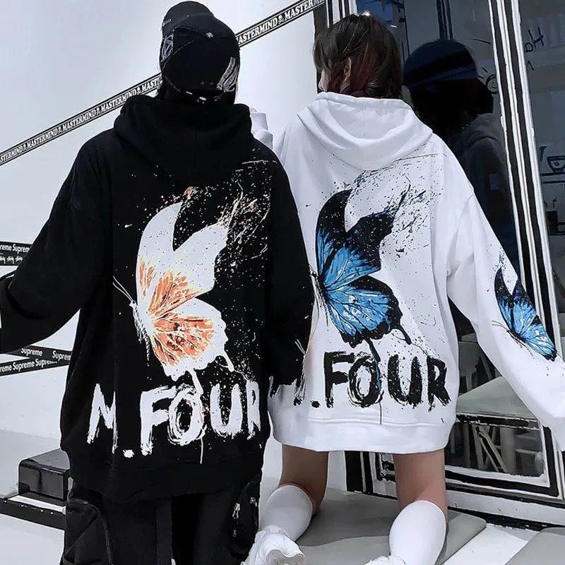

2020 men and women hip hop butterfly print national tide fried street hoodie tide hip hop tide couple hoodie