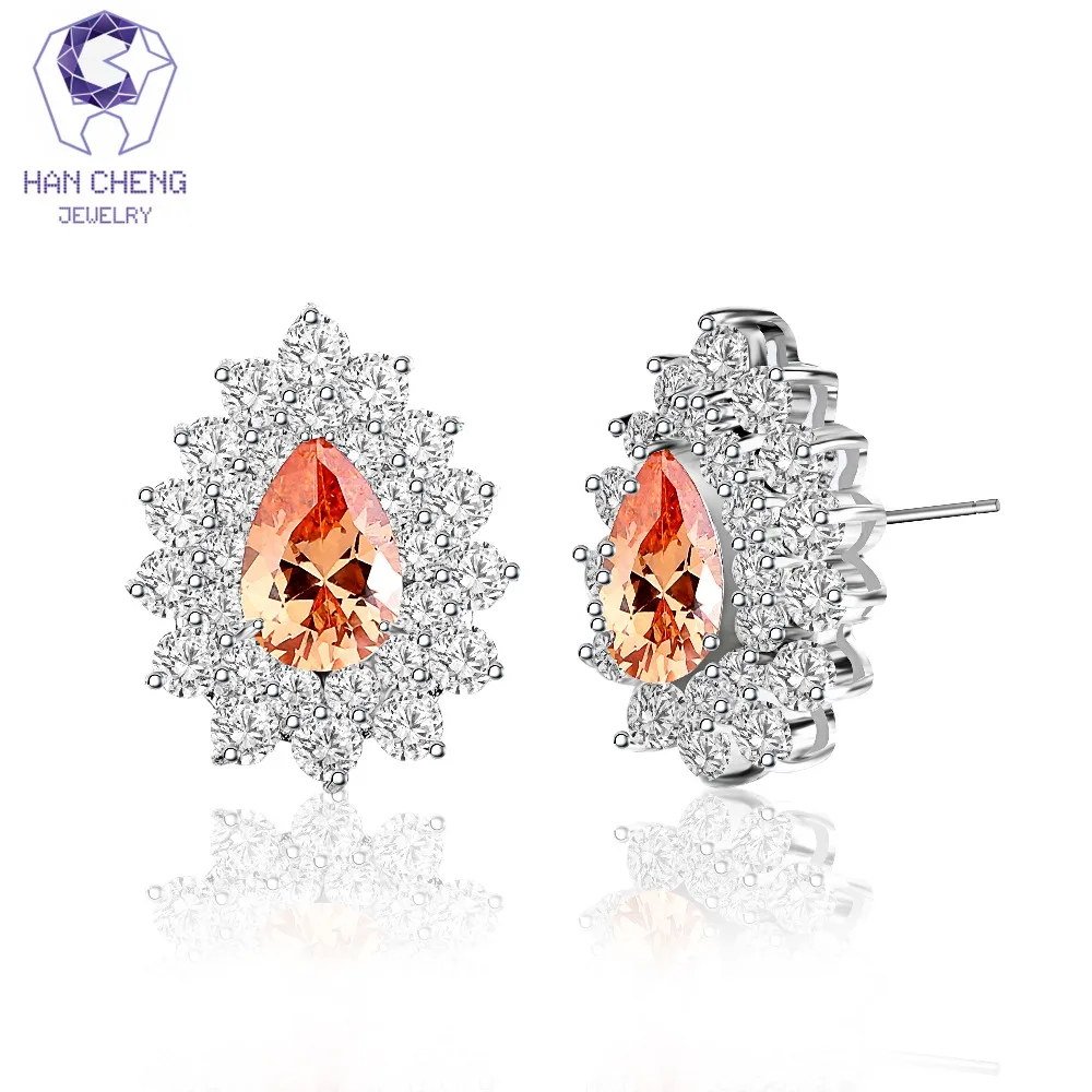 HanCheng New Fashion Luxury Copper Nail Gem Stone CZ Zircon Stud Earrings For Women Statement Jewelry brincos bijoux | Украшения и