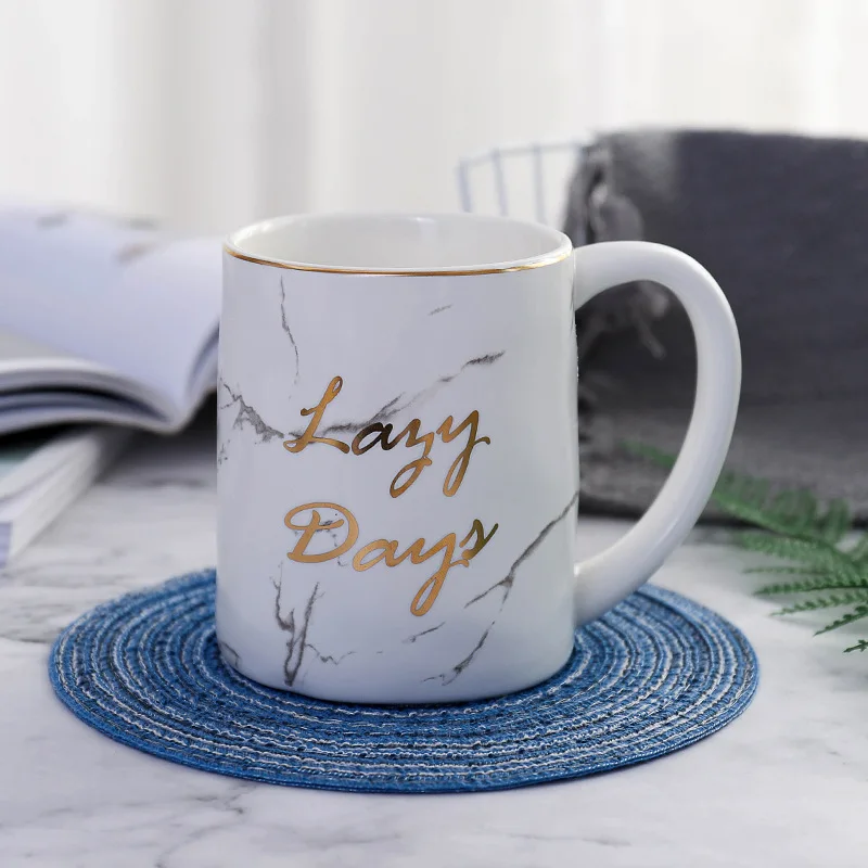 white 500ml mug Мраморный зернистый керамический Набор кружек для кофе контур в золотом Бизнес офис чашка для молока и чая стакан креативный Европа кружки 250/500 мл - Цвет: white 500ml mug