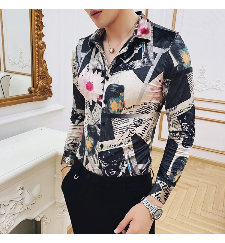 Формальные Рубашки, Мужская одежда, Camisa Social Masculina, Ретро рубашка, утепленная, сохраняющая тепло, с принтом, с длинным рукавом, рубашка, платье, рубашка