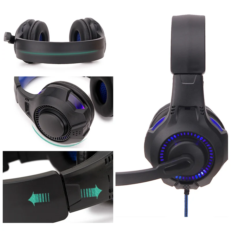 SY885MV LED Light profession Gaming Wired Headset With Mic Stereo Over Ear Computer Phone Gaming Headphone For PC XBox One PS4