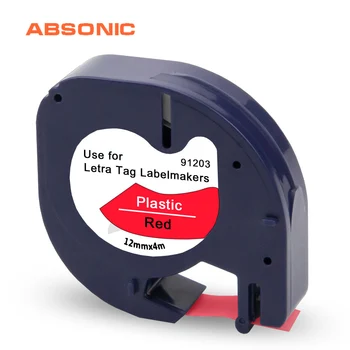 

Absonic 12mm 91203 for Dymo Letratag Plastic Label Tape Black on Red Maker Ribbons 91333 91223 59424 For DYMO LT-100H Typewriter