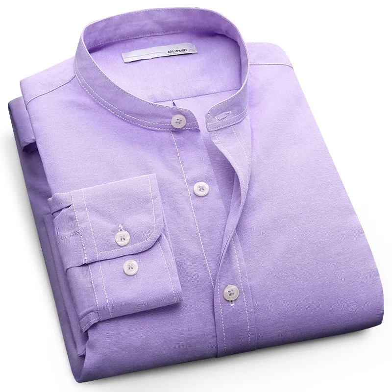 LANGMENG Мужская Повседневная рубашка больших размеров 5XL мужские деловые рубашки с длинными рукавами брендовая Однотонная рубашка белый синий воротник стойка - Цвет: L7C0706