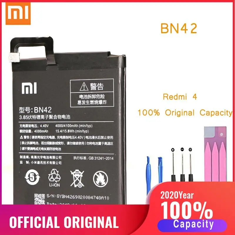 Оригинальный аккумулятор для телефона Redmi 4 батарея Xiaomi hongmi BN42 сменные батареи Xiomi