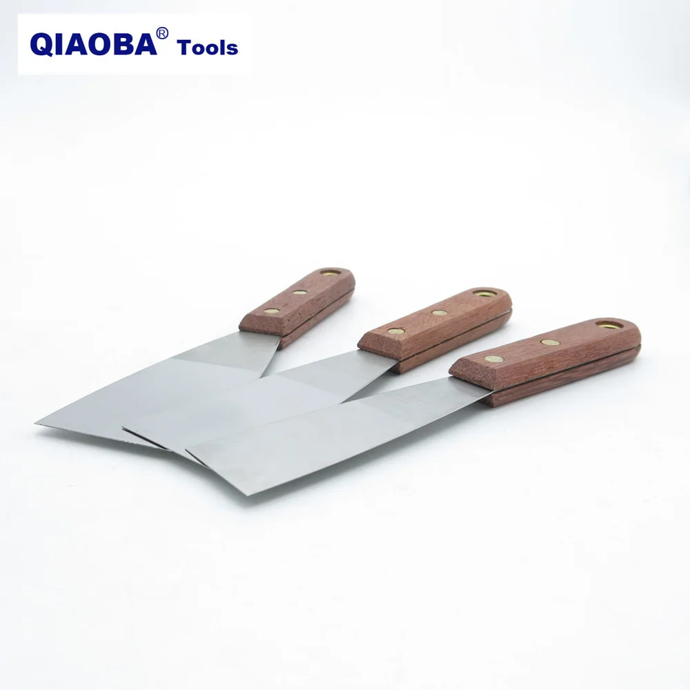 

flexible stainless steel putty knife rust-resistant stainless steel blade and durable wood handle building tools 1.5 inch 2 inch 2.5 inch