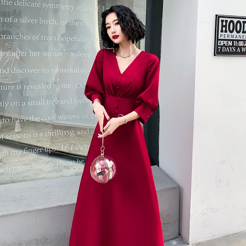 AE0141 wei yin Robe De Soiree сексуальные платья с v-образным вырезом винно-красные длинные вечерние платья для невесты элегантные вечерние платья в пол