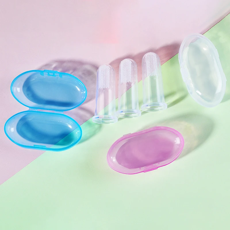 Baby Finger Toothbrush Children Teeth Clear Baby Care Products Soft Silicone Infant Tooth Brush Rubber Cleaning Brush + Box