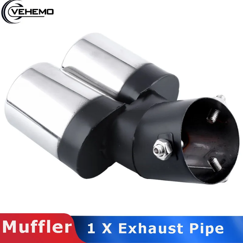 

Vehemo Car Vehicle Double Exhaust Tip Muffler Steel Pipe Trim Tip 16x12cm Adjustable Clamps Car Muffler Accessories exhaust tip