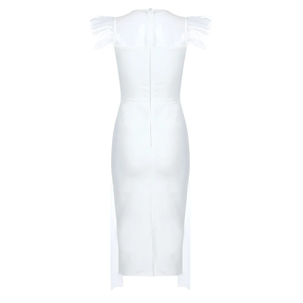 Высокое качество знаменитостей Vestidos Белый Черный Мода Винтаж вискоза Бандажное платье вечернее платье