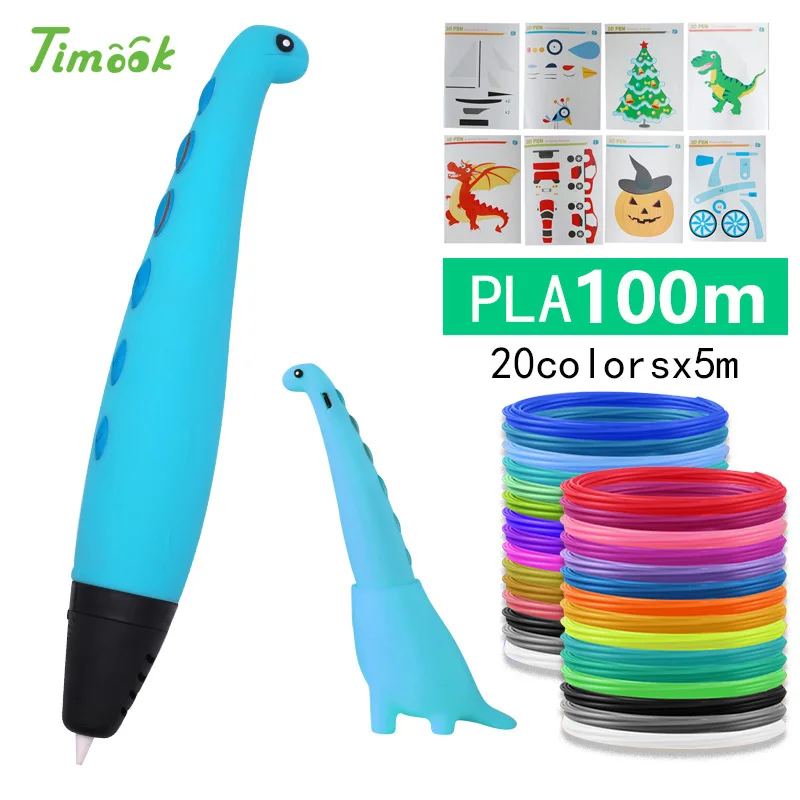 Blue Pen 100m PLA Милая 3d Ручка dinosa, 3d ручки с PLA нитью, 3d модель, креативная ручка для дудлера, детский подарок, 3d Рисунок, pen-3d, ручка для печати - Цвет: Blue Pen 100m PLA