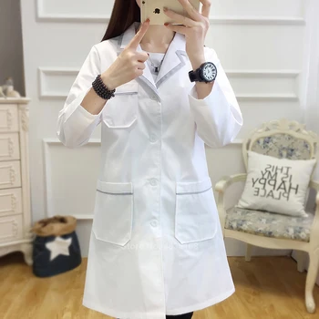

2020 Medical Nurse Uniform For Women V-neck Spa Unfiorm Lab Coat White Doctor Scrub Gown Female Hospital Work Wear With Pocket