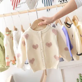 

INS Baby Girls Cardigan 2-7 Years Old Autumn and Winter Children's Sweater Mohair Kids Sweaters Baby Cardigan Love Jacquard