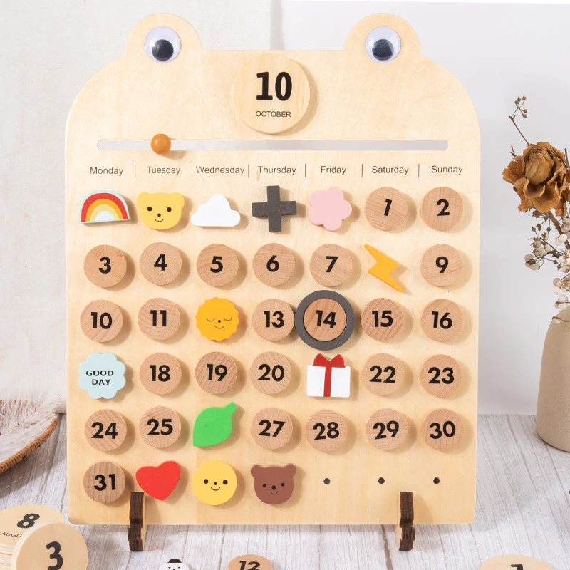 Nordic Wooden Calendar 2022 Early Learning Toys Date Weather Cognitive Art Ornament Wall Hanging Education Toy For Kid Room Gift 3