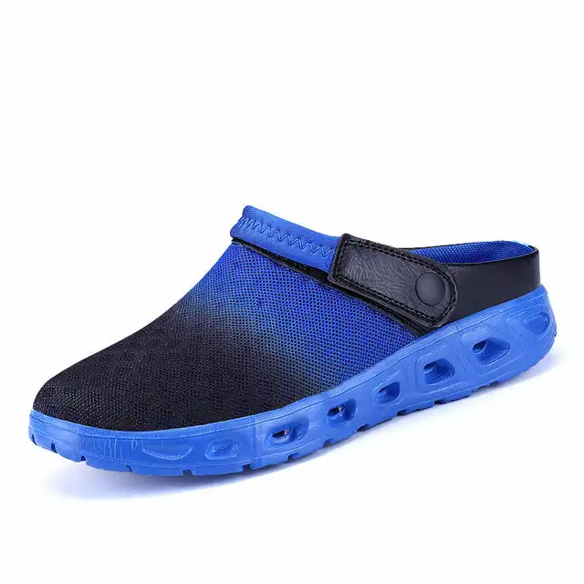 Comfort Men Shoes Casual Big Size Men's Home Slippers Fashion Mesh Soft Summer Sandals Crock Fishing Quick-drying Man Slipper B1 Black blue 729