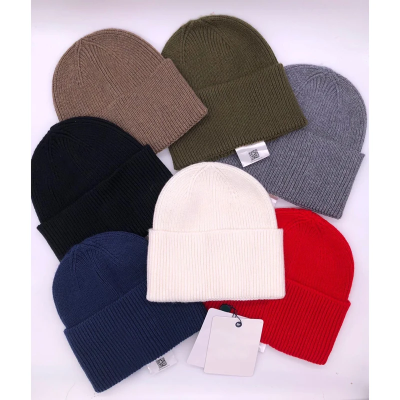 

New Men Wool Hat Unisex Fall Winter Beanie Sports Cap Thermal Outdoors Striped Solid Knit One Size Warmer Adult Hat Women -30