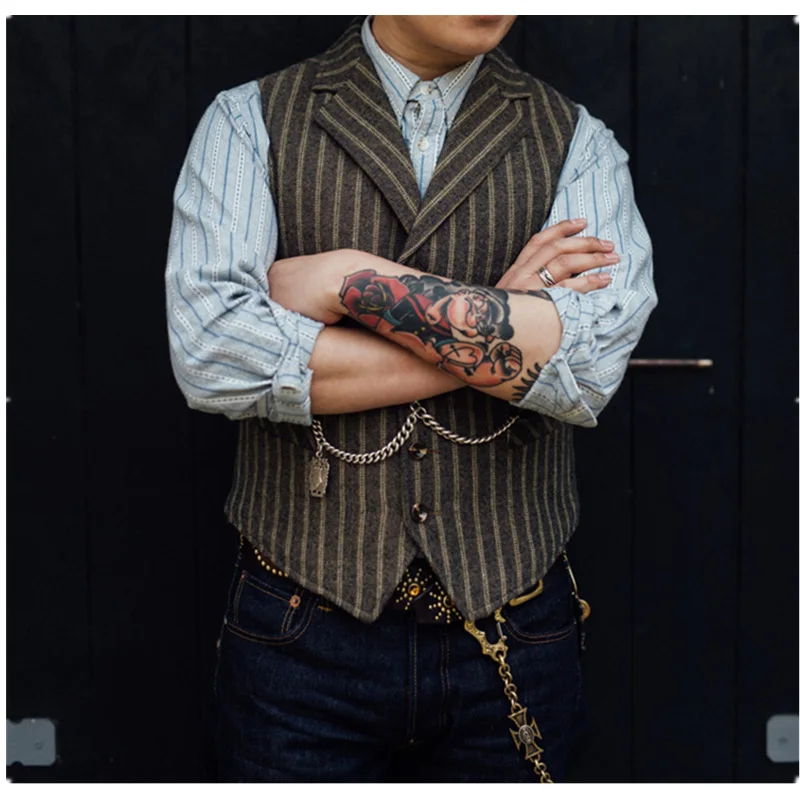 

Retro Men Formal Tweed Wool Blend Lapel Collar Slim Fit Vest Waistcoat Plus Size