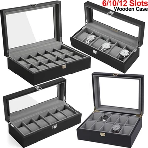 Wooden Watch Case Glass Top 6/10/12 Slots Wooden Watches Display Storage Collector Wrist Watch Holder Box Jewelry Organizer D40 Wooden Watch Case Glass Top 6/10/12 Slots Wooden Watches Display Storage Collector Wrist Watch Holder Box Jewelry Organizer D40